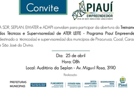 Convite para Abertura do Treinamento de Técnicos e Supervisores do ATER LEITE - Piauí Empreendedor