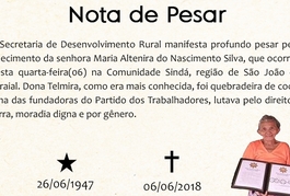 Nota de Pesar - Dona Telmira - São João do Arraial