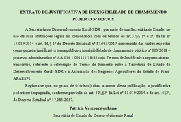 EXTRATO DE JUSTIFICATIVA DE INEXIGIBILIDADE DE CHAMAMENTO PÚBLICO Nº 003/2018