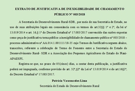 EXTRATO DE JUSTIFICATIVA DE INEXIGIBILIDADE DE CHAMAMENTO PÚBLICO Nº 003/2018