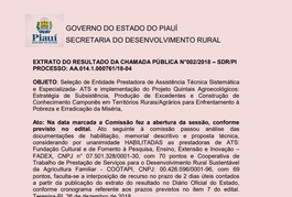 EXTRATO DO RESULTADO DA CHAMADA PÚBLICA N°002/2018 – SDR/PI PROCESSO: AA.014.1.000761/18-04