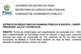 RESULTADO DA CHAMADA PÚBLICA N°002/2019