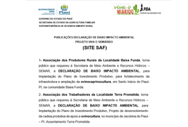 PUBLICAÇÕES DECLARAÇÃO DE BAIXO IMPACTO AMBIENTAL DO PROJETO VIVA O SEMIÁRIDO