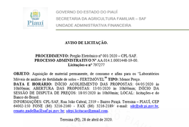 AVISO DE LICITAÇÃO Nº 001/2020