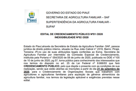 Edital de credenciamento público n 001.2020, Inexibilidade de licitação  n 002/2020